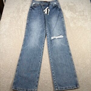 Judy Blue Dad Jeans 3/26 (FITS 28 X 32) Rigid Front Stretch Distressed Denim NEW